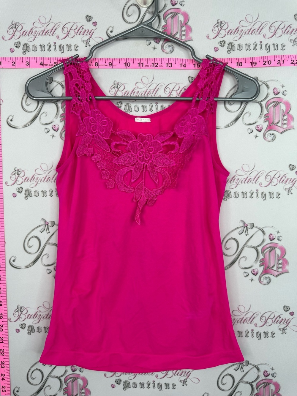 Tank top flowers stretchy Women's Floral Lace Tank Top - Fuchsia